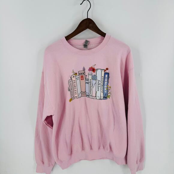 Taylor Swift Book Spine Album Graphic Sweatshirt Pink Gildan Heavy Blend L - Picture 1 of 5